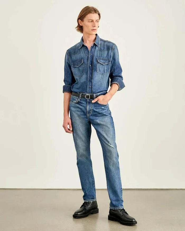 Nili Lotan TRAVIS DENIM SHIRT Classic Wash Men Denim