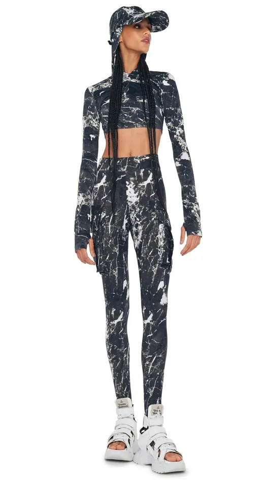 Norma Kamali Bottoms CARGO LEGGING W FOOTIE Black Marble 8211 Clothing