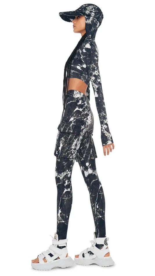 Norma Kamali Bottoms CARGO LEGGING W FOOTIE Black Marble 8211 Clothing