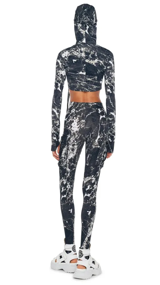 Norma Kamali Bottoms CARGO LEGGING W FOOTIE Black Marble 8211 Clothing