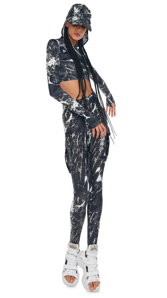 Norma Kamali Bottoms CARGO LEGGING W FOOTIE Black Marble 8211 Clothing