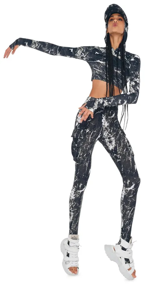Norma Kamali Bottoms CARGO LEGGING W FOOTIE Black Marble 8211 Clothing