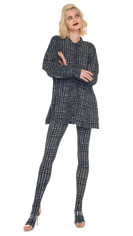 Norma Kamali Bottoms LEGGING WITH FOOTIE Large Glenn Plaid Tweed 8211 Clothing Norma Kamali Bottoms LEGGING WITH FOOTIE Large Glenn Plaid Tweed 8211 Clothing