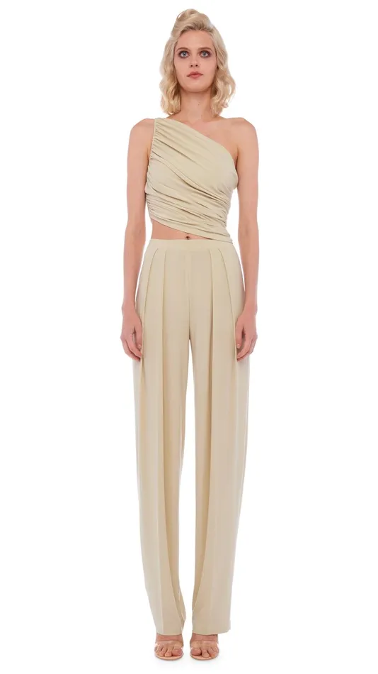 Norma Kamali Bottoms TAPERED PLEATED TROUSER Mist 8211 Clothing