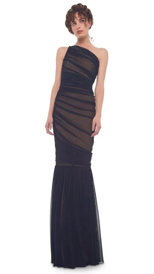 Norma Kamali Dresses DIANA FISHTAIL GOWN Black Meshnude 8211 Clothing