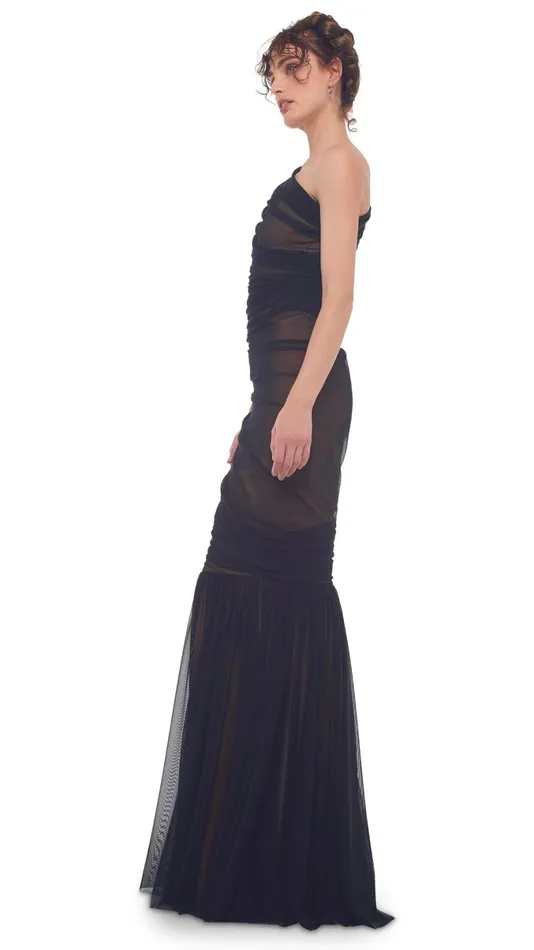 Norma Kamali Dresses DIANA FISHTAIL GOWN Black Meshnude 8211 Clothing