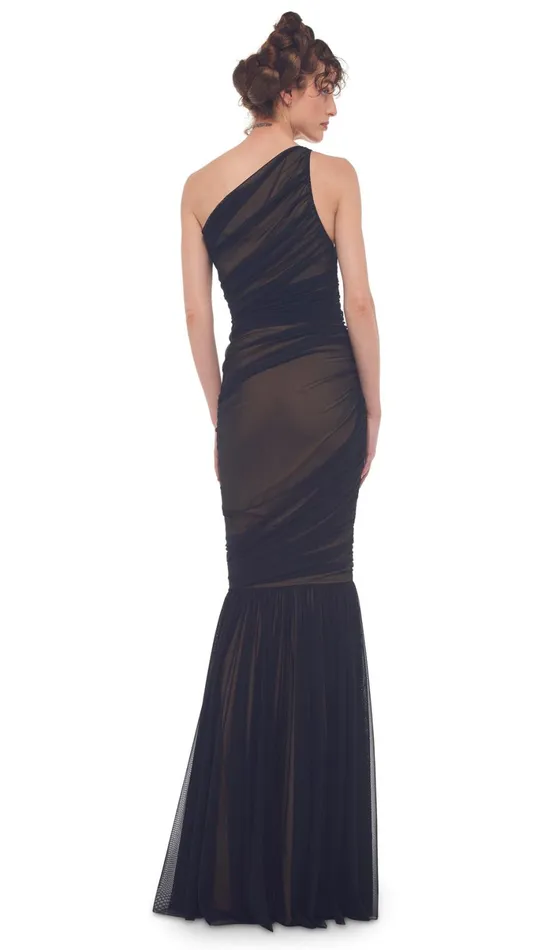 Norma Kamali Dresses DIANA FISHTAIL GOWN Black Meshnude 8211 Clothing