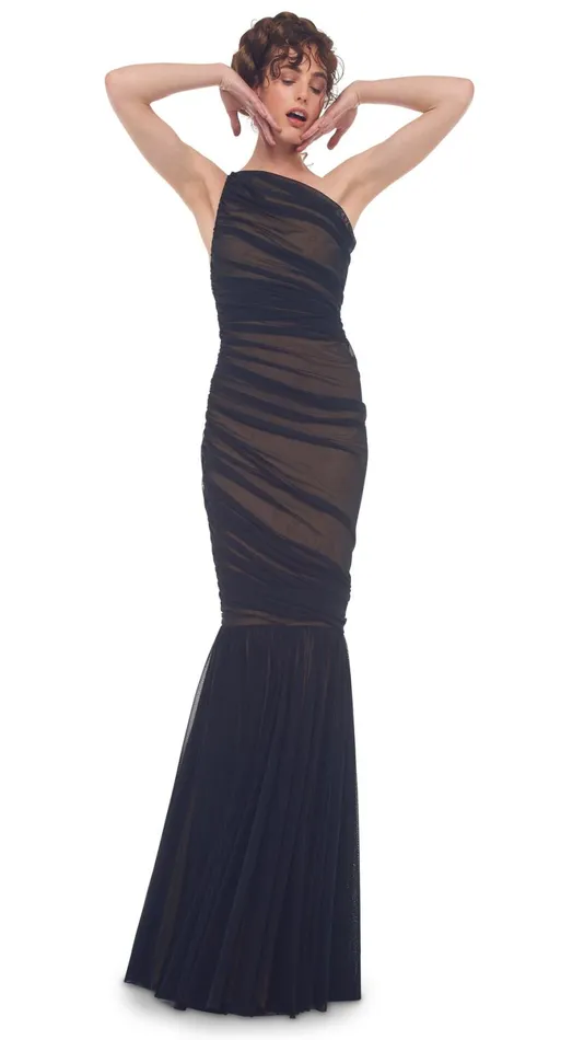 Norma Kamali Dresses DIANA FISHTAIL GOWN Black Meshnude 8211 Clothing