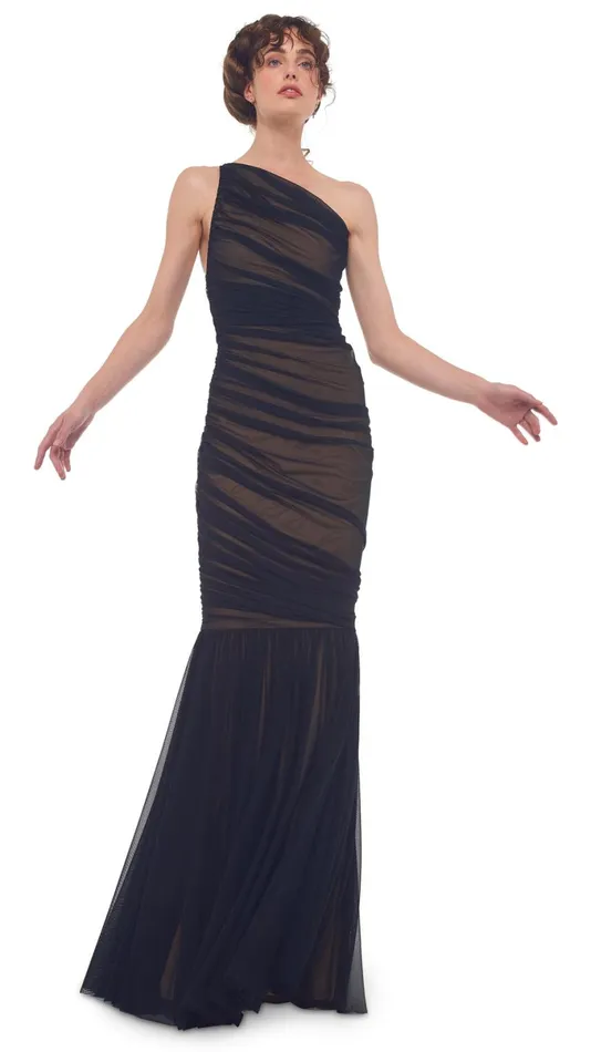 Norma Kamali Dresses DIANA FISHTAIL GOWN Black Meshnude 8211 Clothing