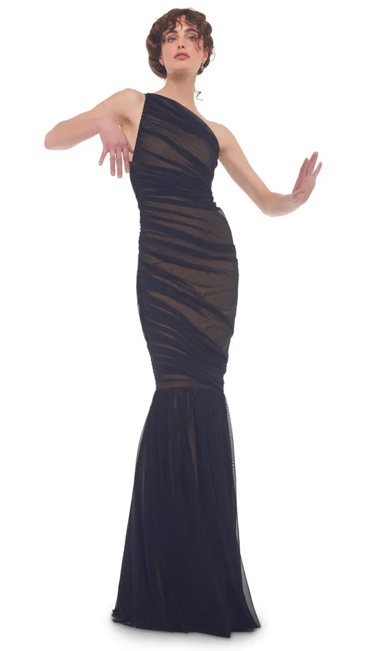 Norma Kamali Dresses DIANA FISHTAIL GOWN Black Meshnude 8211 Clothing