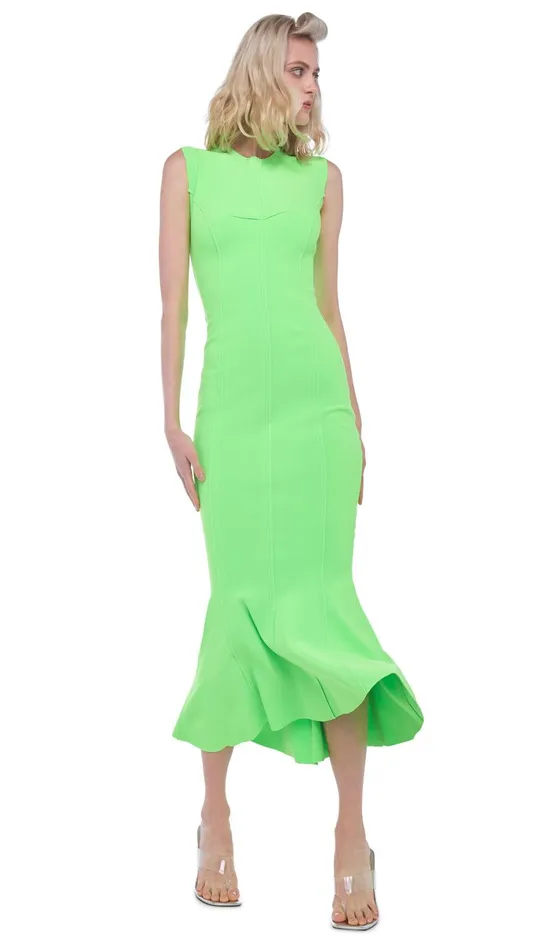 Norma Kamali Dresses GRACE FISHTAIL DRESS Neon Green 8211 Clothing
