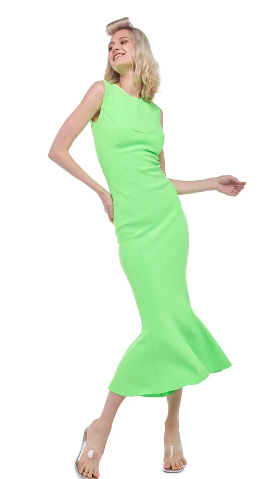 Norma Kamali Dresses GRACE FISHTAIL DRESS Neon Green 8211 Clothing