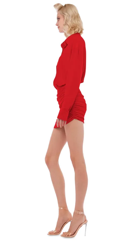 Norma Kamali Dresses OS BF NK SHIRT SHIRRED MINI DRESS Tiger Red 8211 Clothing Norma Kamali Dresses OS BF NK SHIRT SHIRRED MINI DRESS Tiger Red 8211 Clothing