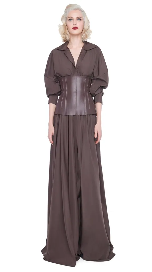 Norma Kamali Dresses SUPER OS BF NK SHIRT FLARED GOWN Chocolate 8211 Clothing