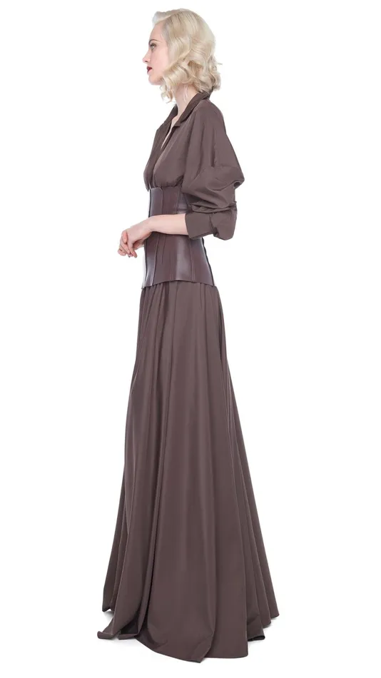 Norma Kamali Dresses SUPER OS BF NK SHIRT FLARED GOWN Chocolate 8211 Clothing Norma Kamali Dresses SUPER OS BF NK SHIRT FLARED GOWN Chocolate 8211 Clothing
