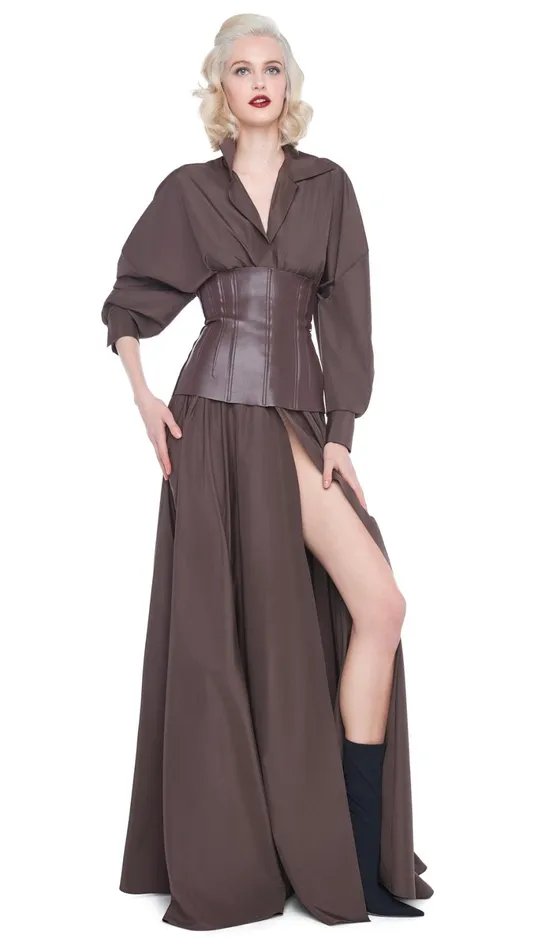 Norma Kamali Dresses SUPER OS BF NK SHIRT FLARED GOWN Chocolate 8211 Clothing Norma Kamali Dresses SUPER OS BF NK SHIRT FLARED GOWN Chocolate 8211 Clothing