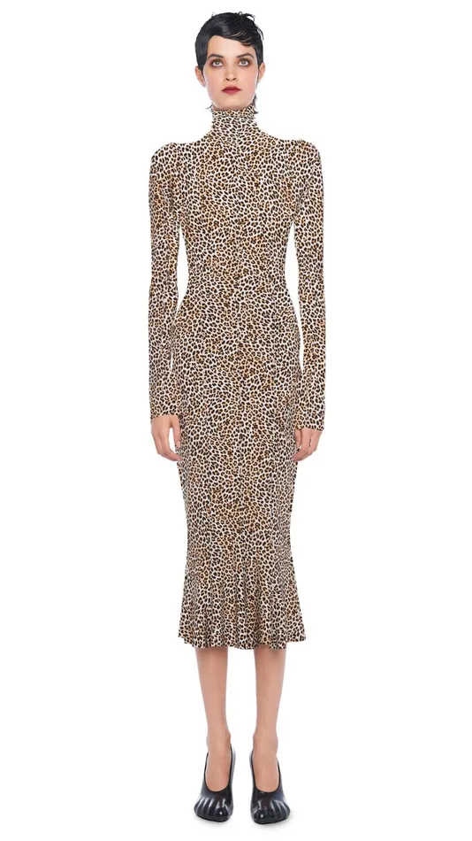 Norma Kamali Dresses TURTLE FISHTAIL DRESS Bb Leopard 8211 Clothing