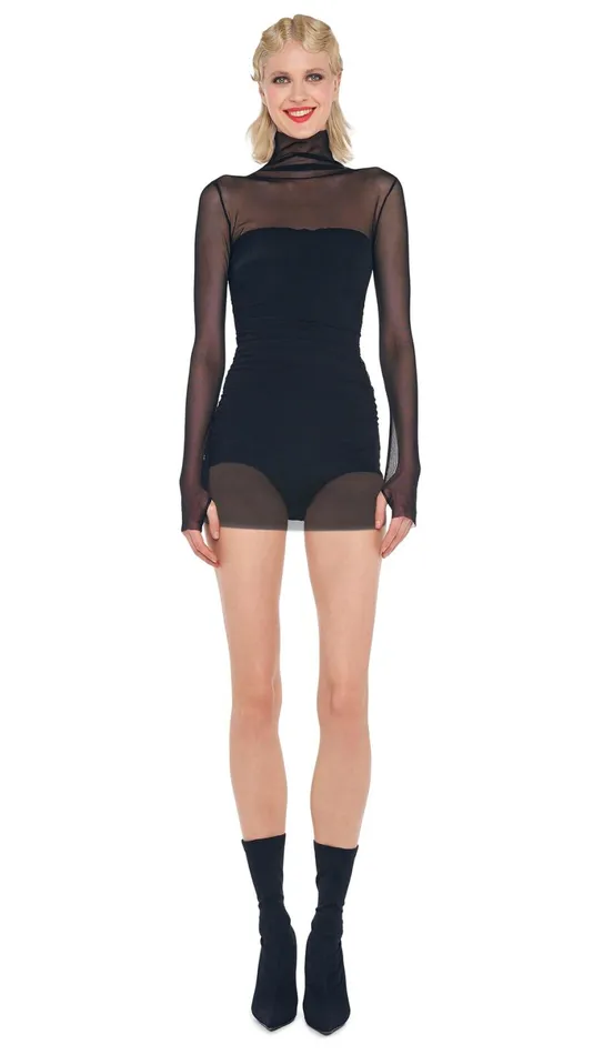 Norma Kamali Dresses TURTLENECK PICKLEBALL DRESS Blackblack Mesh 8211 Clothing
