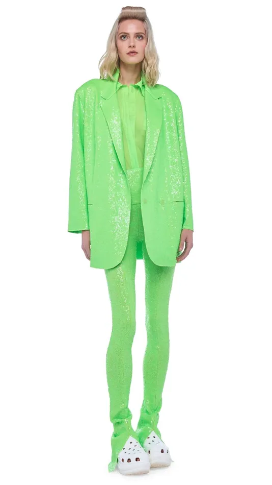 Norma Kamali Jackets SEQUIN OS DB JACKET Neon Green 8211 Clothing