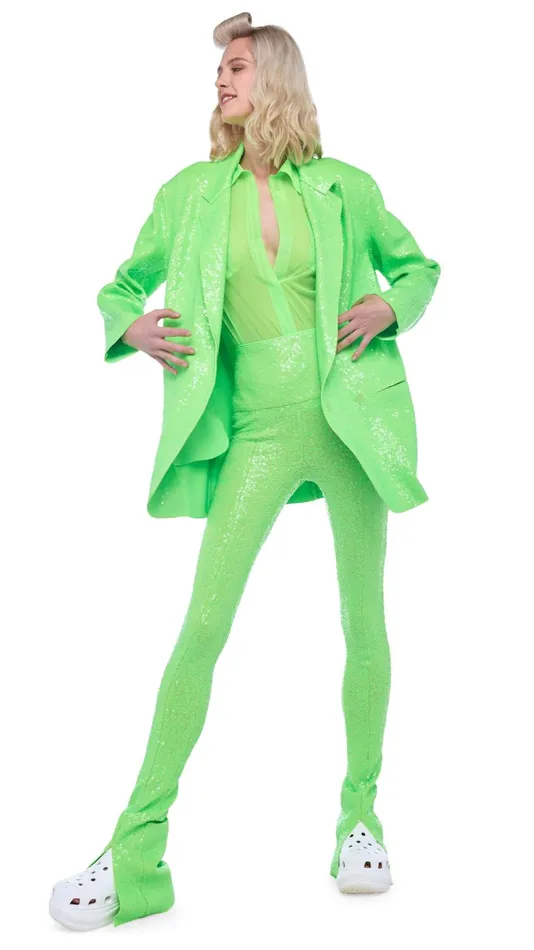 Norma Kamali Jackets SEQUIN OS DB JACKET Neon Green 8211 Clothing