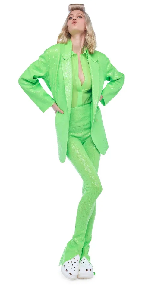 Norma Kamali Jackets SEQUIN OS DB JACKET Neon Green 8211 Clothing