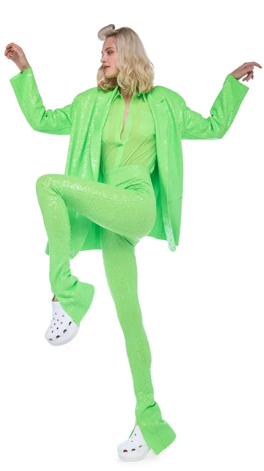 Norma Kamali Jackets SEQUIN OS DB JACKET Neon Green 8211 Clothing