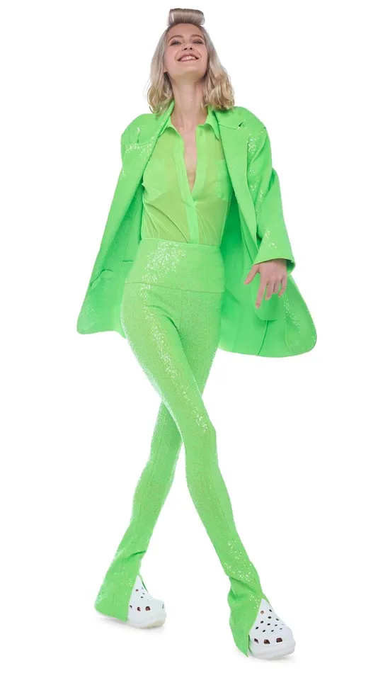 Norma Kamali Jackets SEQUIN OS DB JACKET Neon Green 8211 Clothing