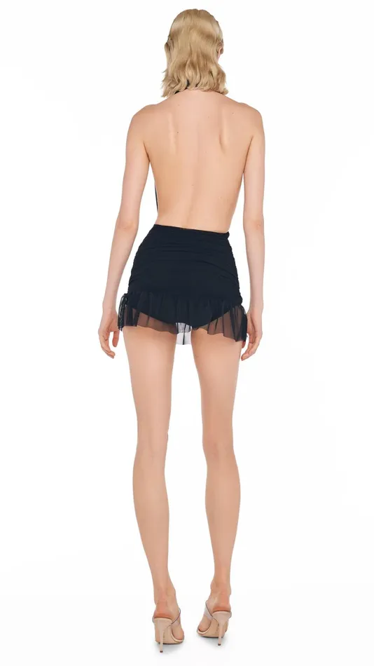 Norma Kamali Swimwear RUFFLE HALTER MIO MINI DRESS Black 8211 Clothing