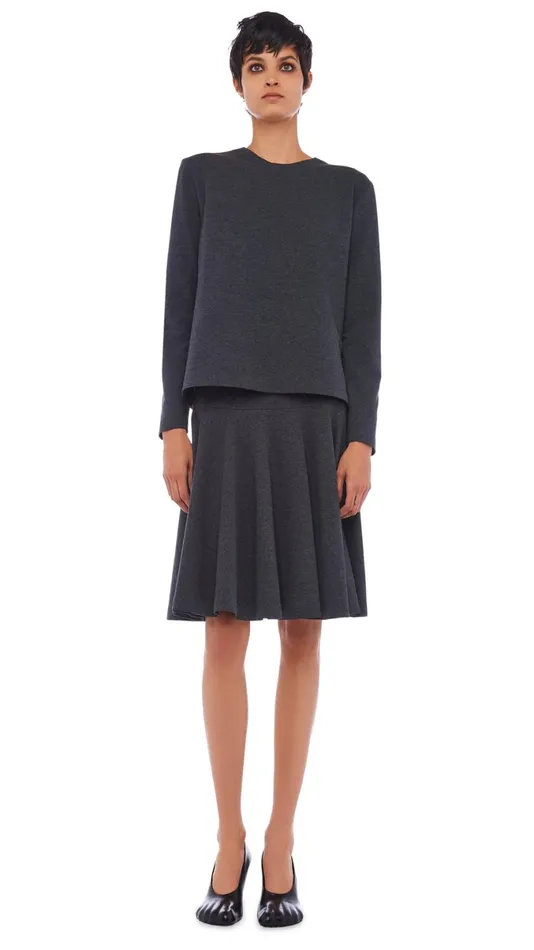 Norma Kamali Tops CROPPED BOYFRIEND CREW TOP Dark Heather Grey 8211 Clothing