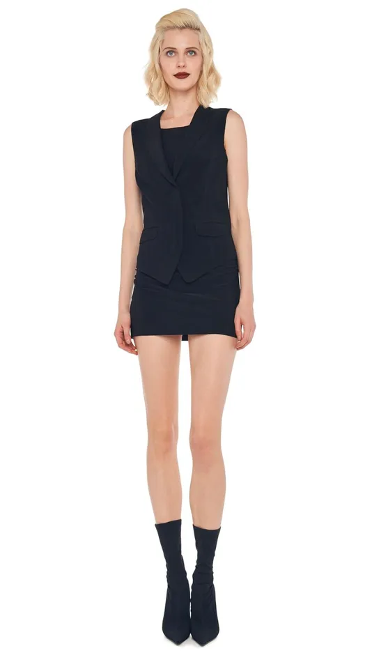 Norma Kamali Wardrobe SLEEVELESS PICKLEBALL MINI DRESS With VEST WITH LAPEL 8211 Clothing