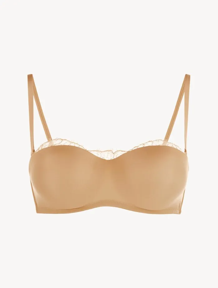 Nude Lycra Strapless Bandeau Bra With Chantilly Lace Lingerie La Perla Bandeau