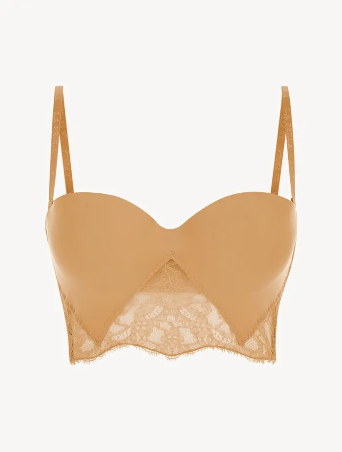 Nude Lycra Strapless Brassiere With Chantilly Lace Lingerie La Perla Padded