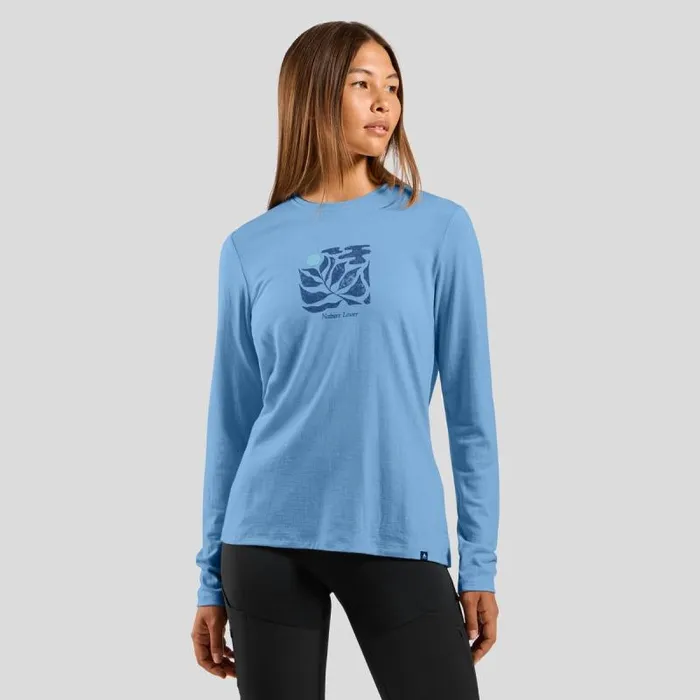 Odlo Mid Layers and Longsleeves The Ascent Merino 200 Nature Lover Long Sleeve TShirt Provincial Blue 8211 Women Odlo Mid Layers and Longsleeves The Ascent Merino 200 Nature Lover Long Sleeve TShirt Provincial Blue 8211 Women
