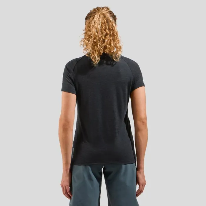 Odlo Tshirts and Polos The Ride 365 Performance Wool 130 Logo TShirt Black Melange 8211 Women