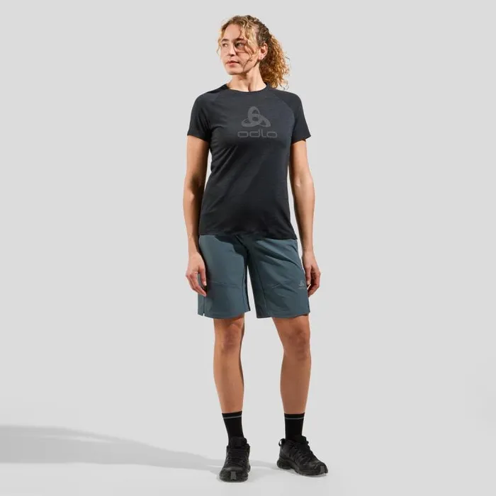 Odlo Tshirts and Polos The Ride 365 Performance Wool 130 Logo TShirt Black Melange 8211 Women