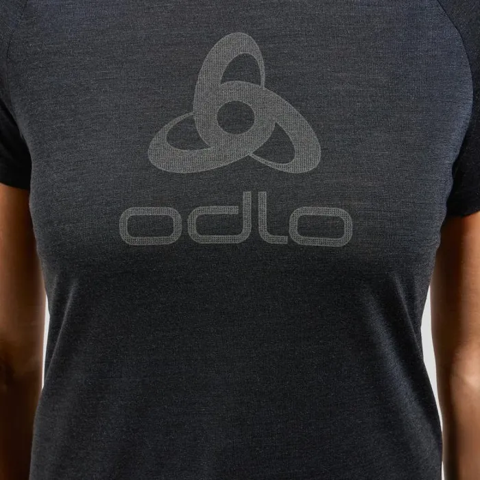 Odlo Tshirts and Polos The Ride 365 Performance Wool 130 Logo TShirt Black Melange 8211 Women