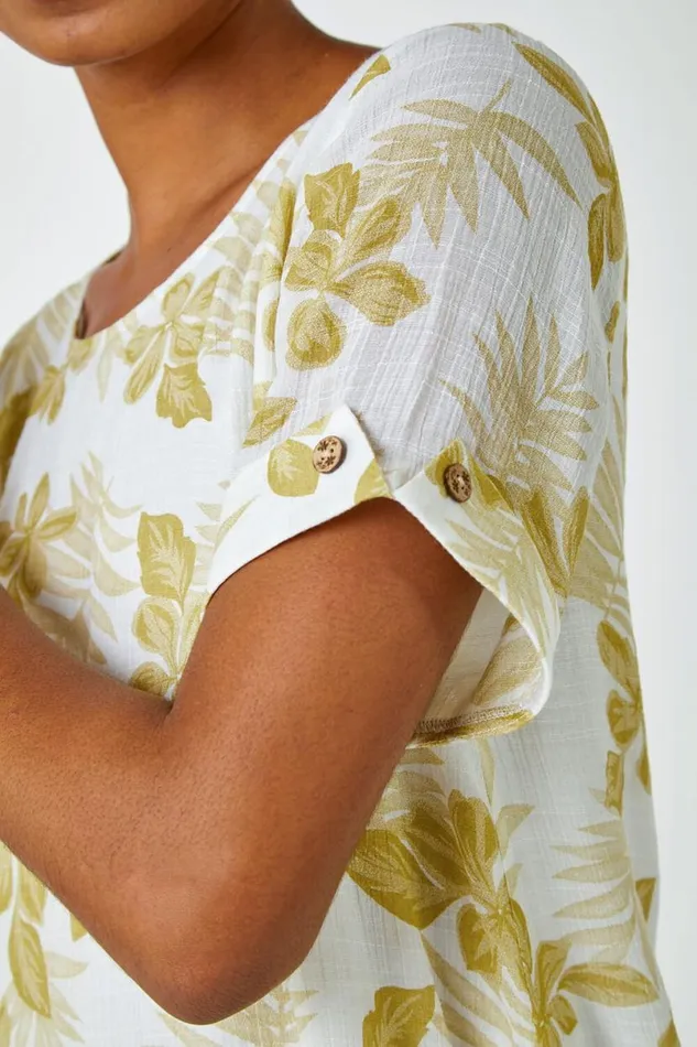 Olive Palm Print Hanky Hem Tunic Top Women Roman Tops