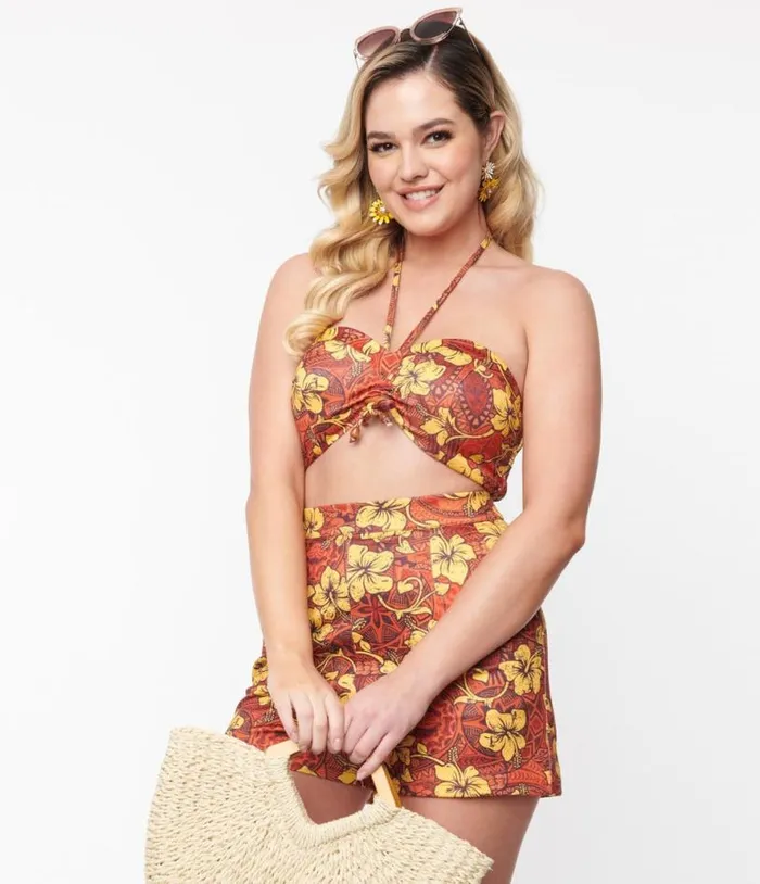 Orange and Yellow Tropical Floral Mimosa Tube Top Clothing Unique Vintage Blouses Orange and Yellow Tropical Floral Mimosa Tube Top Clothing Unique Vintage Blouses