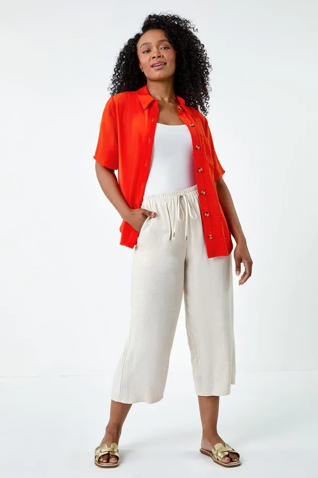 Orange Petite Button Up Pocket Shirt Women Roman Tops