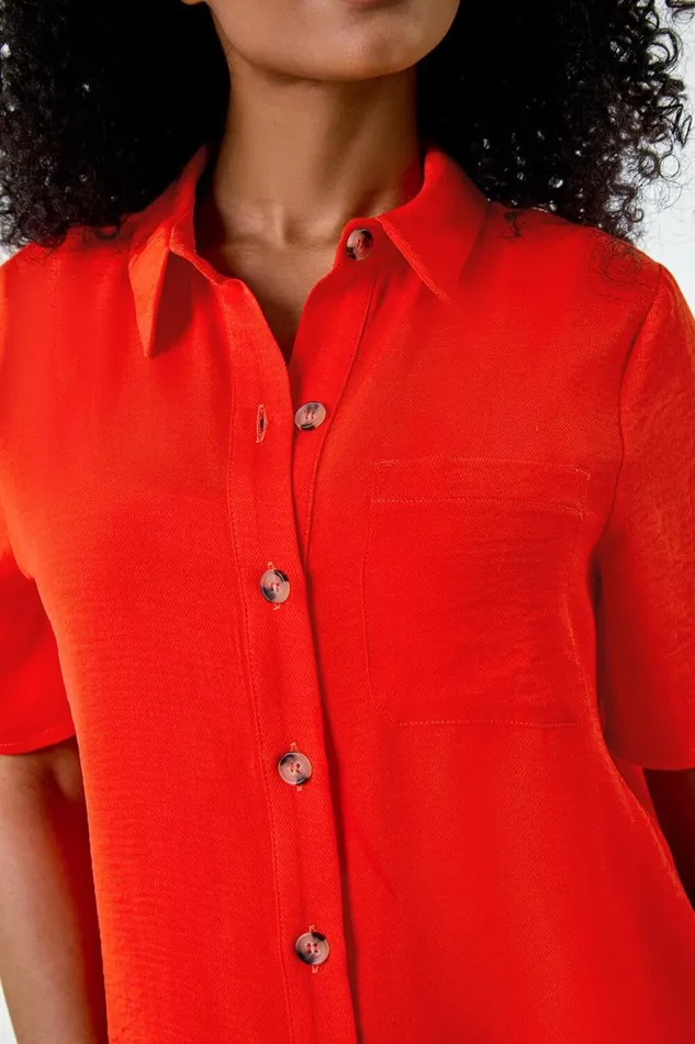 Orange Petite Button Up Pocket Shirt Women Roman Tops
