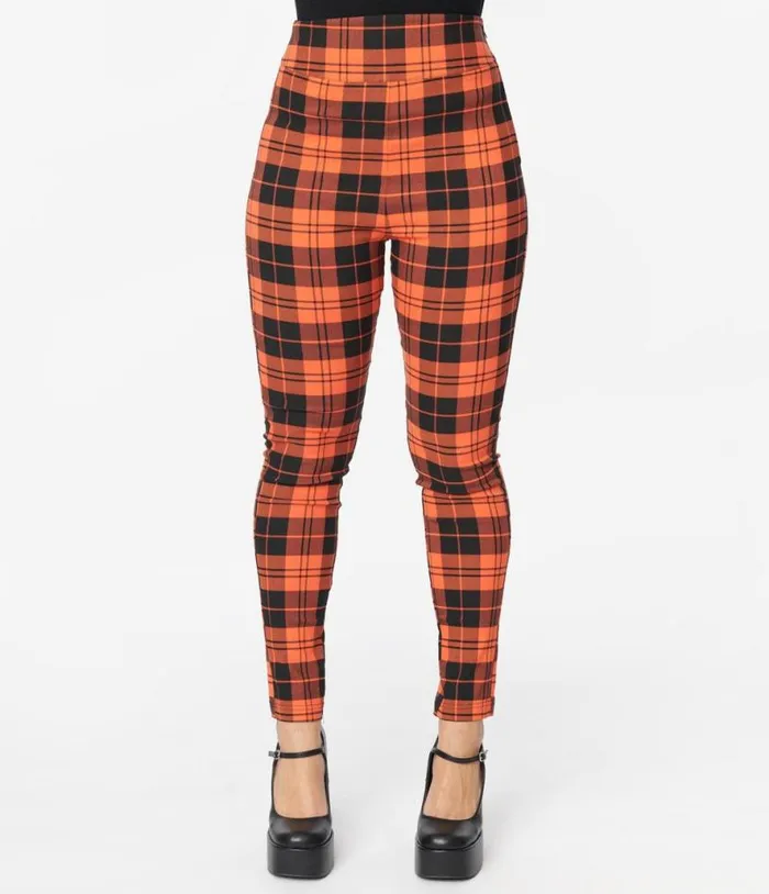 Orange Plaid Rizzo Cigarette Pants ClothingHalloweenPlus Unique Vintage Bottoms