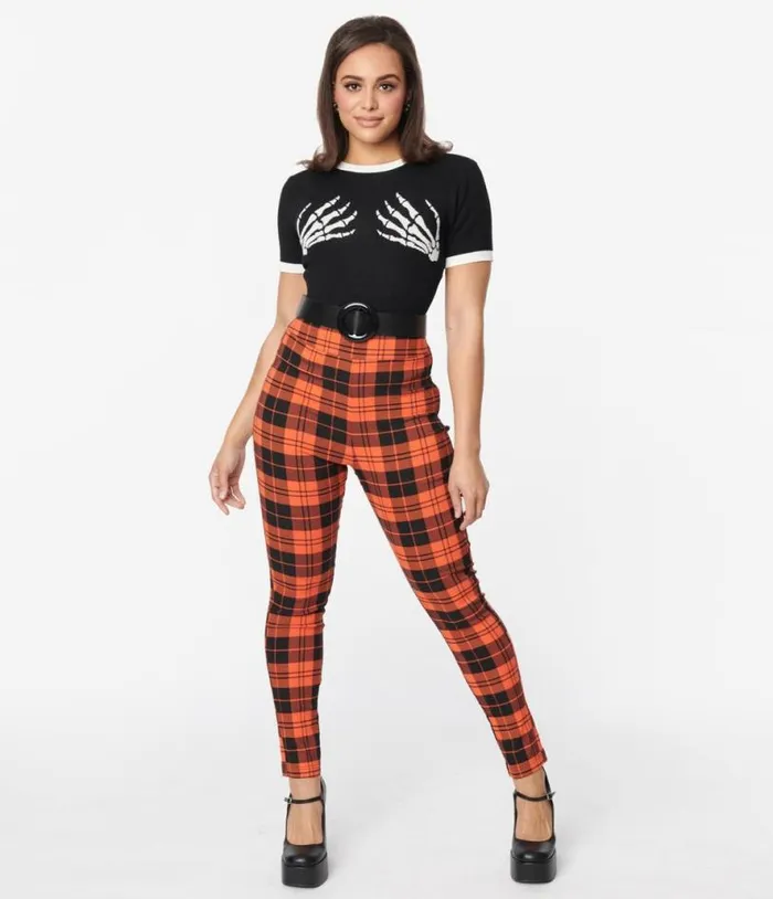 Orange Plaid Rizzo Cigarette Pants ClothingHalloweenPlus Unique Vintage Bottoms