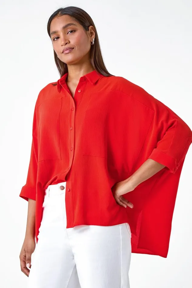 Orange Relaxed Smart Stretch Shirt Women Roman Tops