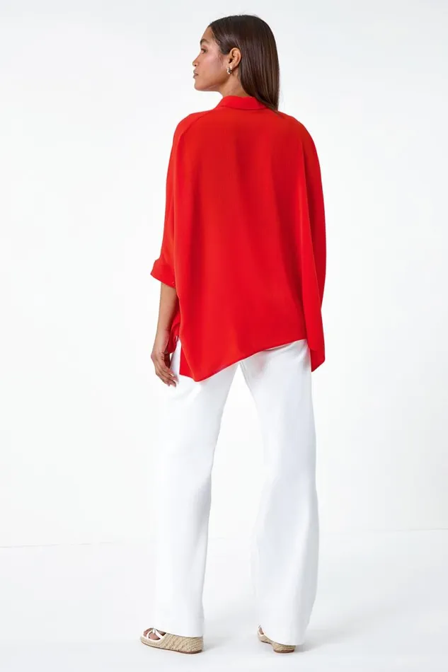 Orange Relaxed Smart Stretch Shirt Women Roman Tops
