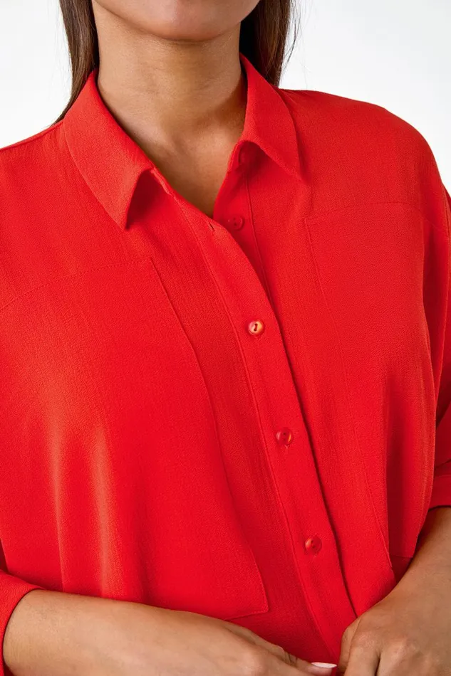 Orange Relaxed Smart Stretch Shirt Women Roman Tops