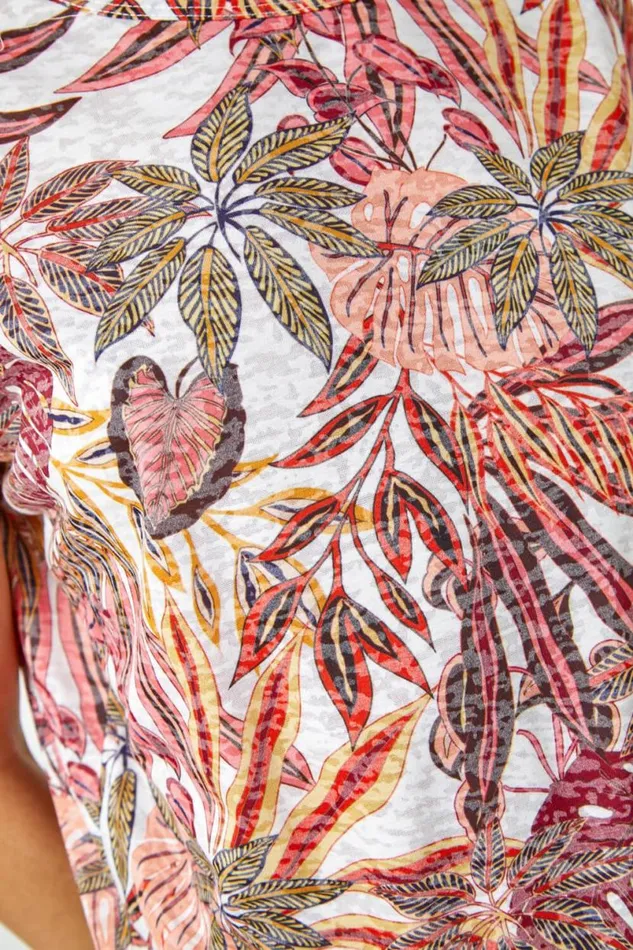 Orange Textured Palm Print Cocoon Top Women Roman Tops