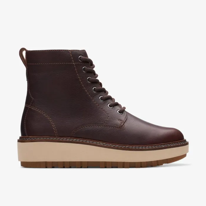 Orianna Lace Dark Brown Leather Women Clarks Boots and Booties