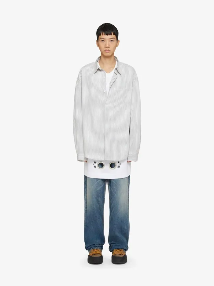 Oversized Asymmetrical Striped Shirt In Cotton Light Blue Men Givenchy Shirts