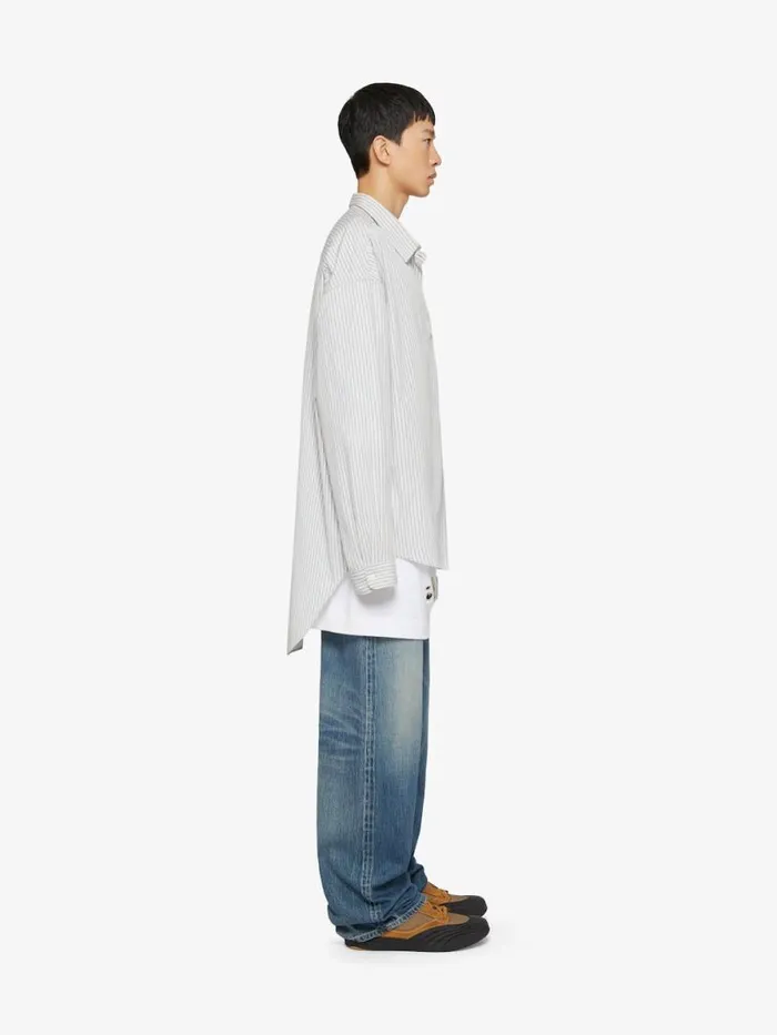 Oversized Asymmetrical Striped Shirt In Cotton Light Blue Men Givenchy Shirts