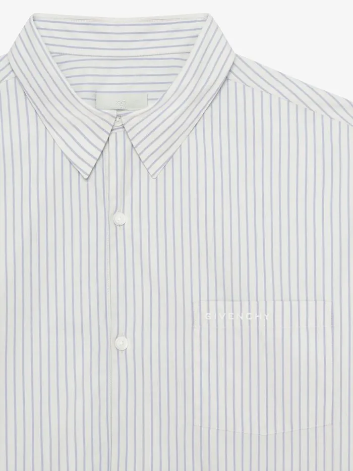 Oversized Asymmetrical Striped Shirt In Cotton Light Blue Men Givenchy Shirts